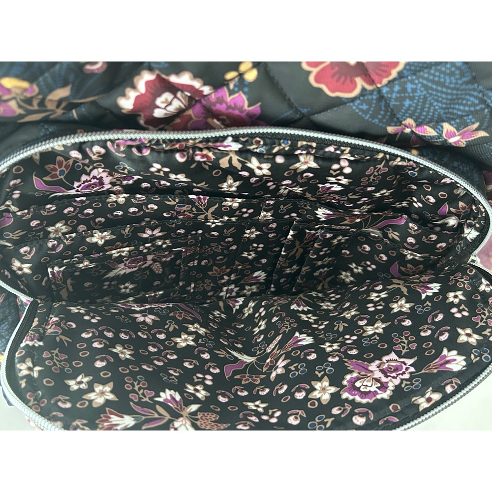 Vera Bradley XL Campus Backpack Women Black Felicity Floral Excellent Quilted - Picture 3 of 16